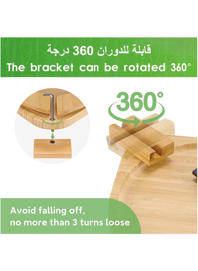 Arabest - Sofa Arm Tray Table with 360° Rotating Phone Holder - Bamboo Clip-On Couch Armrest Table for Eating, Drinking, Snacking, and Remote Control - Image 1