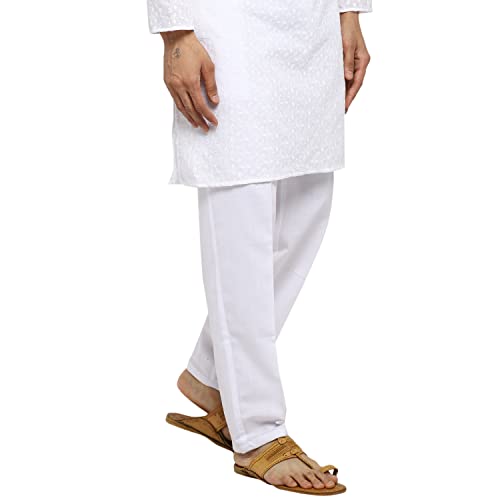 Royal Kurta Men's White Cotton Pant Style Pyjama 2 Side Pockets Easy Fly (2XL, White) - Image 5