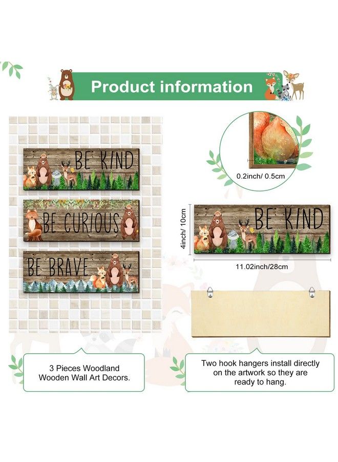 Jetec 3 Pcs Woodland Nursery Decor Safari Nursery Woodland Animals Themed Painting Wooden Be Kind Brave Curious Sign Framed Wall Art Forest Nursery Decor Inspirational Pictures For Baby Bedroom 11 X 4 Inch - Image 3