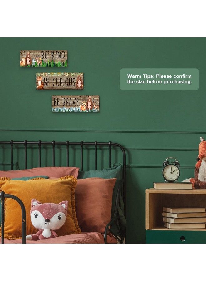 Jetec 3 Pcs Woodland Nursery Decor Safari Nursery Woodland Animals Themed Painting Wooden Be Kind Brave Curious Sign Framed Wall Art Forest Nursery Decor Inspirational Pictures For Baby Bedroom 11 X 4 Inch - Image 5