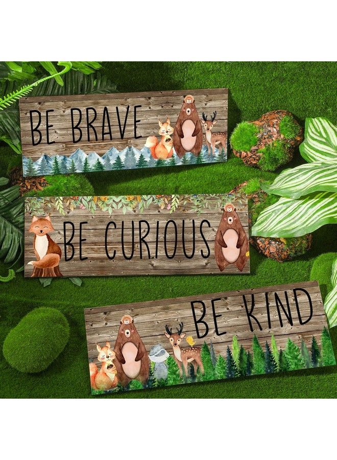 Jetec 3 Pcs Woodland Nursery Decor Safari Nursery Woodland Animals Themed Painting Wooden Be Kind Brave Curious Sign Framed Wall Art Forest Nursery Decor Inspirational Pictures For Baby Bedroom 11 X 4 Inch - Image 4