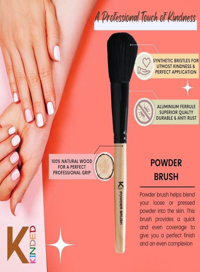 KINDED Powder Face and Neck Makeup Brush Professional Series for Makeup Beauty with Smooth Soft Synthetic Hair Bristles Anti Rust Aluminium Ferrule Natural Wooden Handle Grip - Image 3