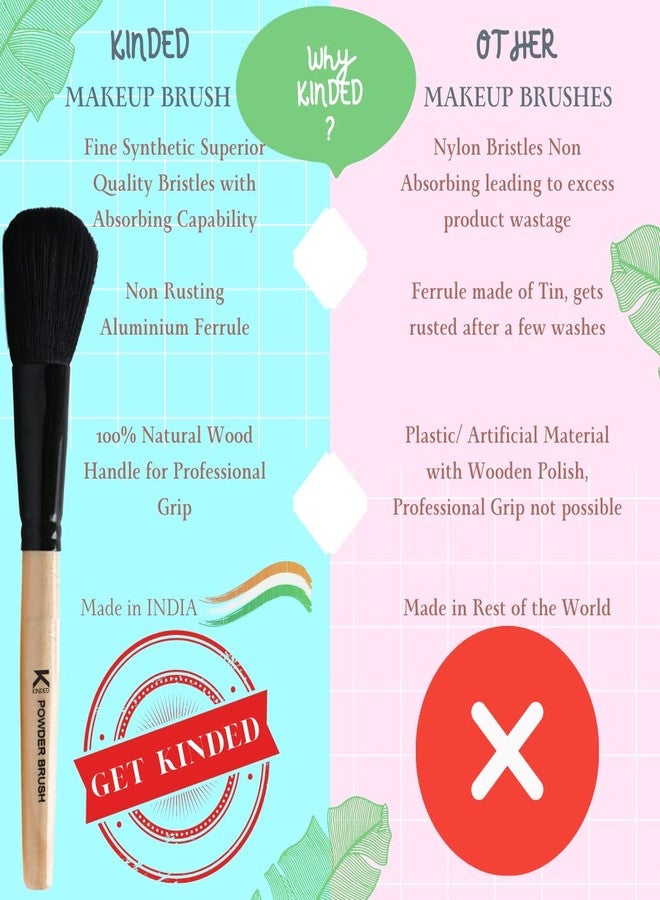 KINDED Powder Face and Neck Makeup Brush Professional Series for Makeup Beauty with Smooth Soft Synthetic Hair Bristles Anti Rust Aluminium Ferrule Natural Wooden Handle Grip - Image 4