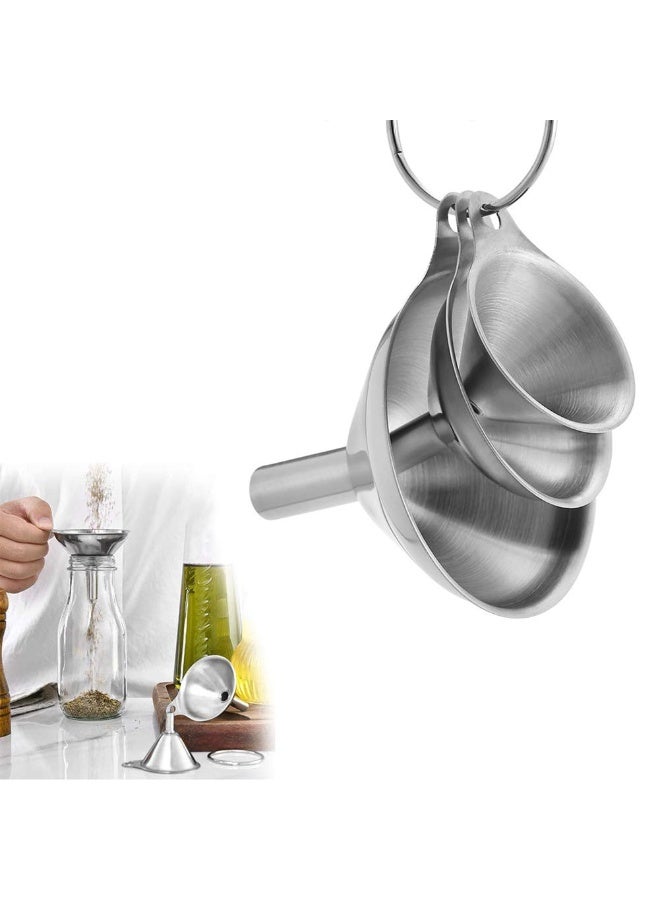 Womdee Stainless Steel Small Funnels Strainer with Metal Long Handle Tools (Silver) -Set of 3 - Image 1