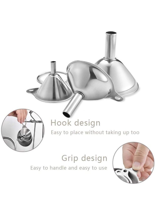 Womdee Stainless Steel Small Funnels Strainer with Metal Long Handle Tools (Silver) -Set of 3 - Image 2