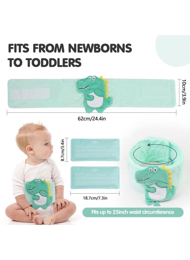 Hilph Baby Colic, Gas and Upset Stomach Relief, Heated Warmer Tummy Wrap with 2 Gel Packs for Newborns and Infants, Baby Heating Pad Swaddling Belt Natural Relief (Green Dinosaur)  - Image 5