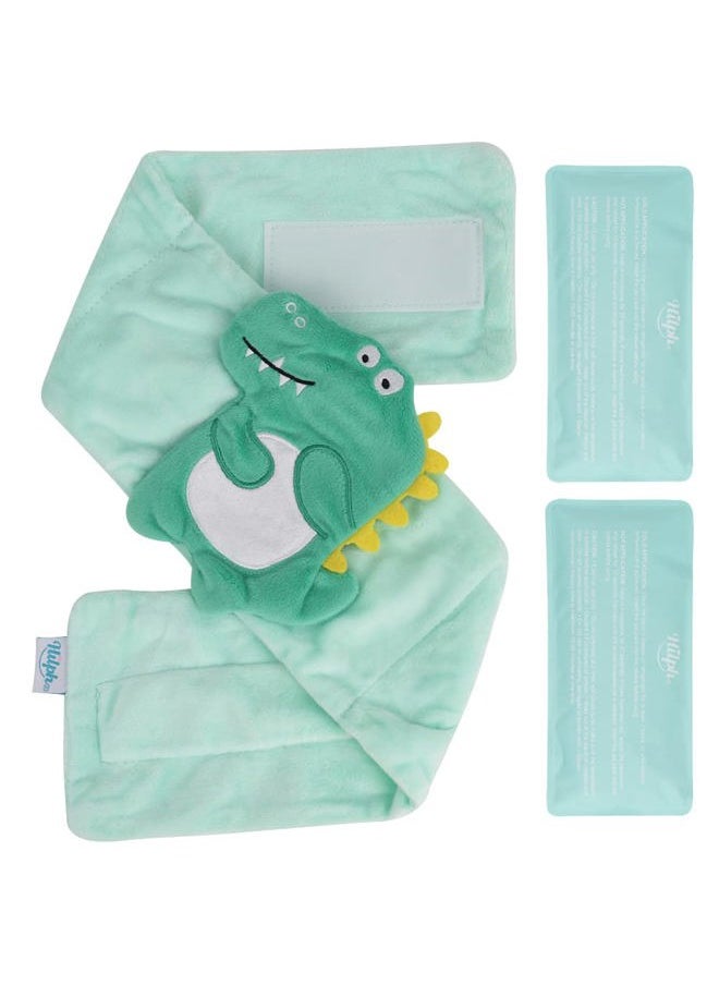 Hilph Baby Colic, Gas and Upset Stomach Relief, Heated Warmer Tummy Wrap with 2 Gel Packs for Newborns and Infants, Baby Heating Pad Swaddling Belt Natural Relief (Green Dinosaur)  - Image 1