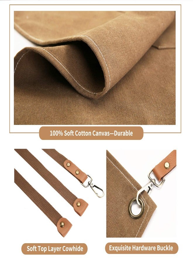ZOMAO Chef Apron, Cotton Canvas Cross Back Apron with Pockets for Women and Men,Adjustable Strap and Large Pockets Apron,Kitchen Cooking Baking Bib Apron - Image 4