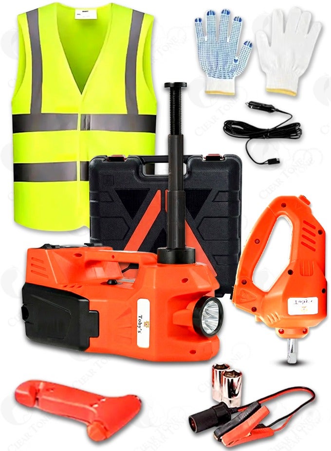 Toby's 5 Ton Electric Hydraulic Car Jack Kit 12V - 4-in-1 Automatic Tire Lift, Impact Wrench, LED Light & Inflator Pump - Portable Tool for SUVs & Trucks in Desert, Off-road & Roadside Emergency Situations - Image 1