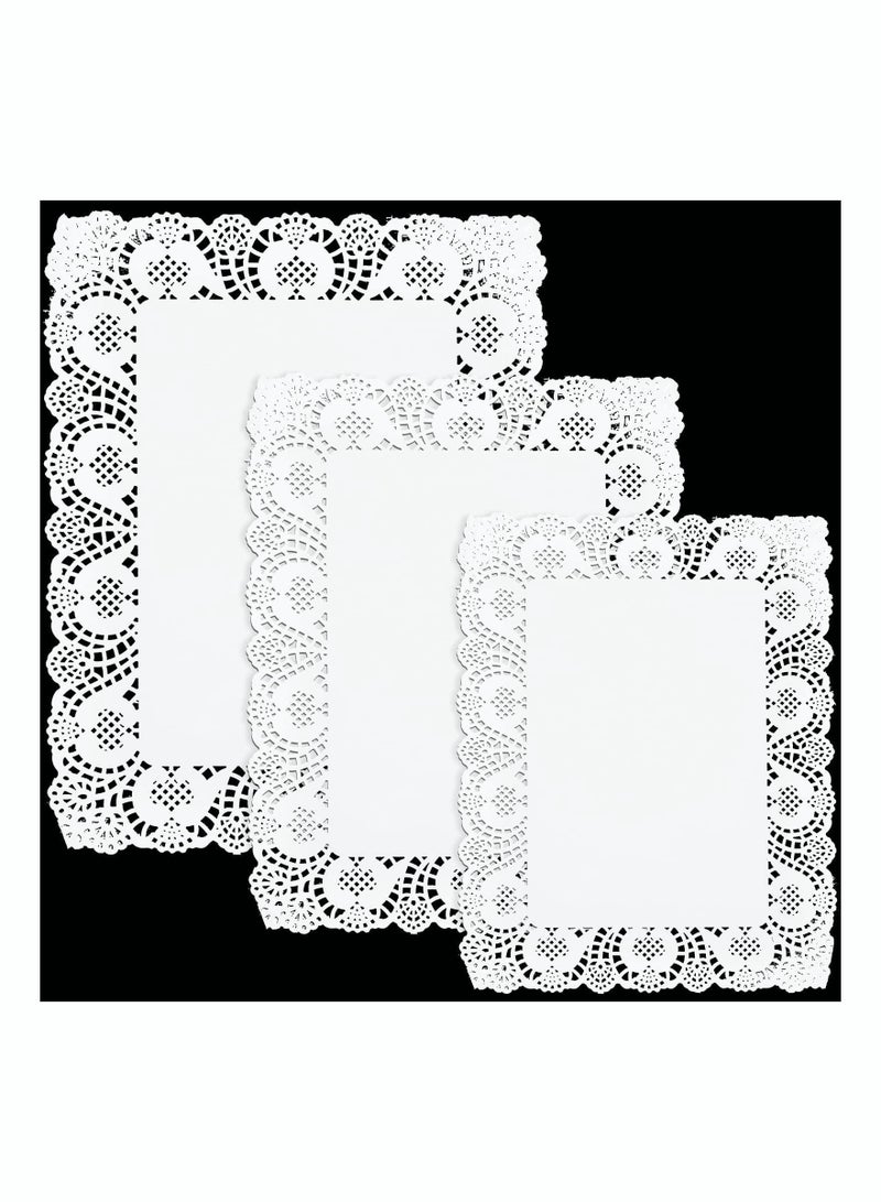 NIBEMINENT 150 Pcs 3 Sizes Rectangle Paper Doilies Lace Placemats Disposable Greaseproof White for Table Wedding Birthday Cakes Desserts Food Decoration - Image 1