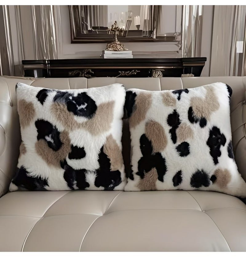 A Modern Faux Rabbit Fur Spotted Plush Throw Pillow 17.72 Inch For Sofa Bedroom Car Decoration Christmas Or Fantasy Decorative With Filling - Image 1