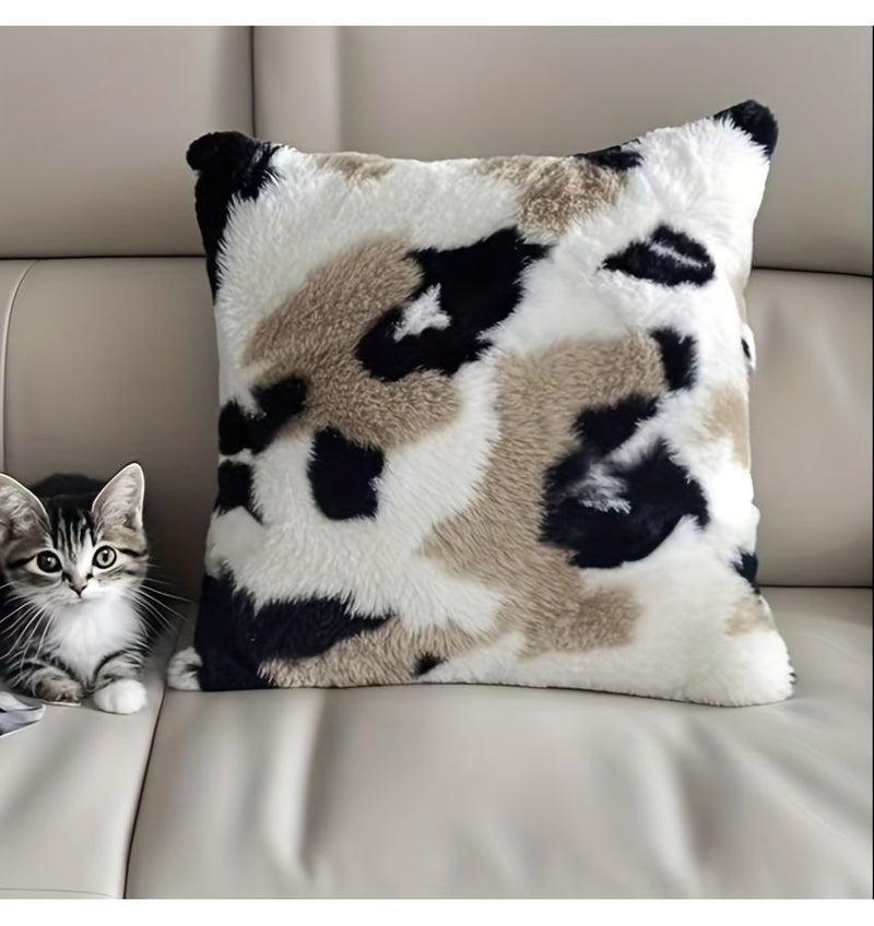 A Modern Faux Rabbit Fur Spotted Plush Throw Pillow 17.72 Inch For Sofa Bedroom Car Decoration Christmas Or Fantasy Decorative With Filling - Image 4