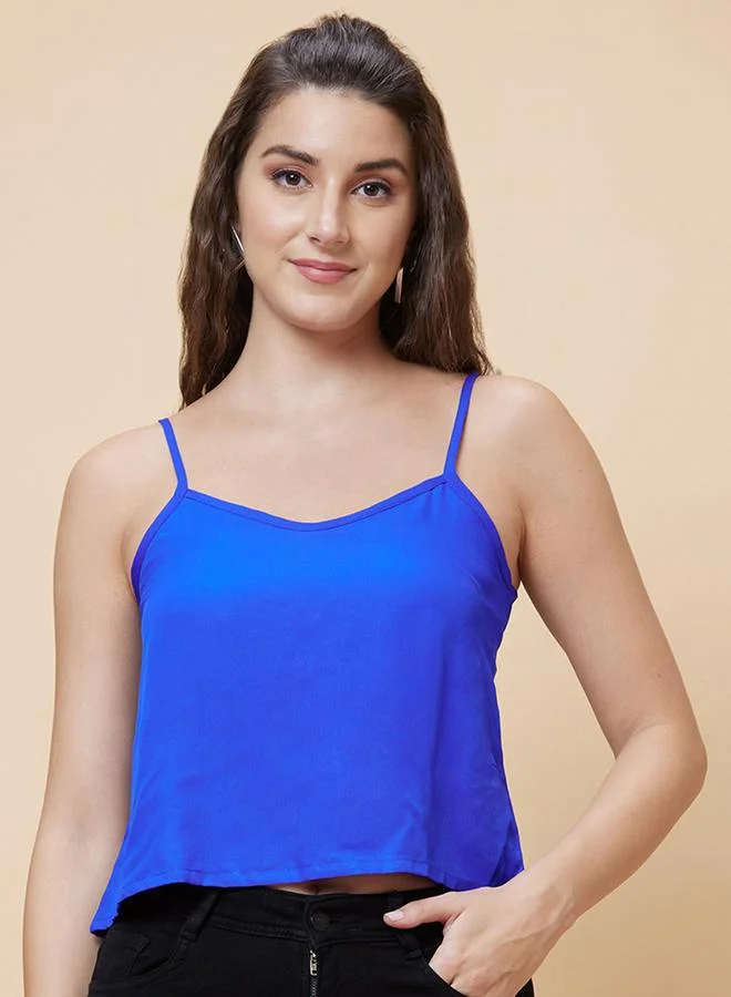 globus Globus Solid Bell Sleeves Gathered Square Neck Top