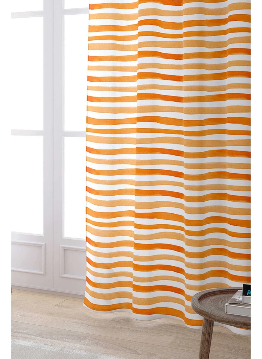 Cango Home White Orange Striped Digital Printed Curtain CGH152-PR