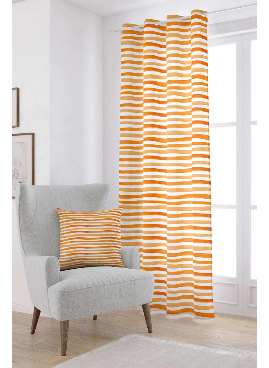 Cango Home White Orange Striped Digital Printed Curtain CGH152-PR