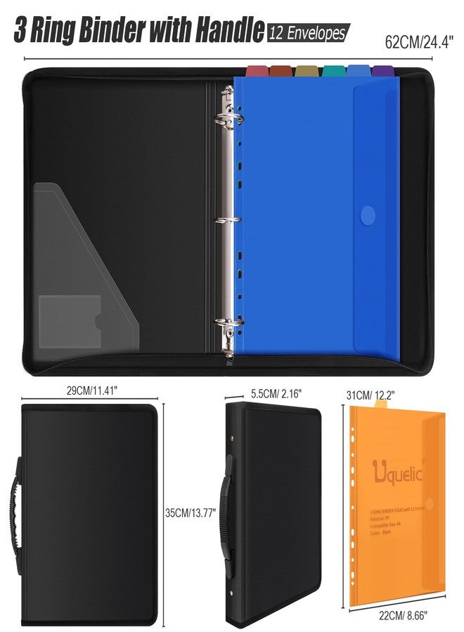 Uquelic Folio Document Organizer, 3 Ring Binder Folio with 12 Colour Pockects for Letter/A4 Size(11" x 8.5"), Portable Document Folder with Handle for Important Documents, Projects and Letters - Image 4