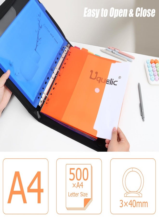 Uquelic Folio Document Organizer, 3 Ring Binder Folio with 12 Colour Pockects for Letter/A4 Size(11" x 8.5"), Portable Document Folder with Handle for Important Documents, Projects and Letters - Image 3