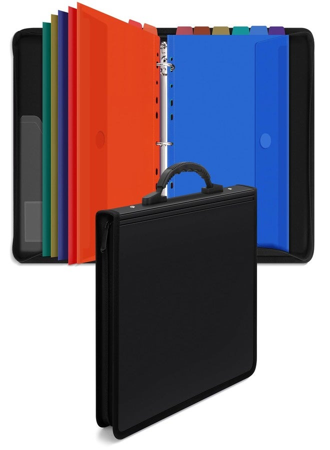 Uquelic Folio Document Organizer, 3 Ring Binder Folio with 12 Colour Pockects for Letter/A4 Size(11" x 8.5"), Portable Document Folder with Handle for Important Documents, Projects and Letters - Image 1