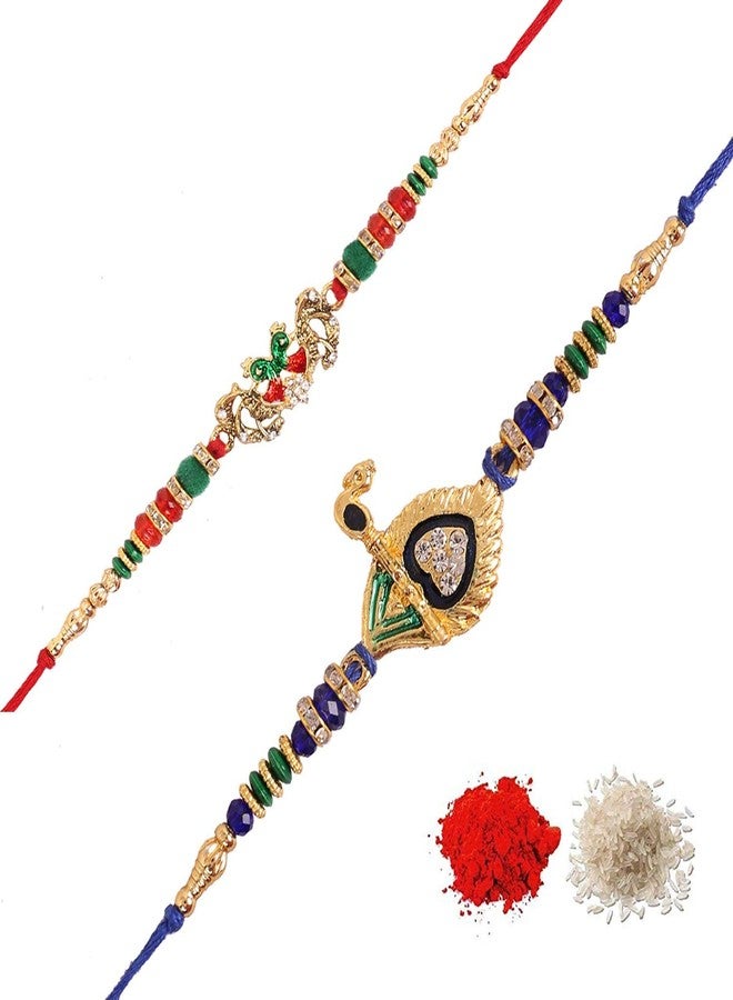 RA-Rock Traditional Ethinic Mayura Two Rakhi Combo For Brother(EFS20218)