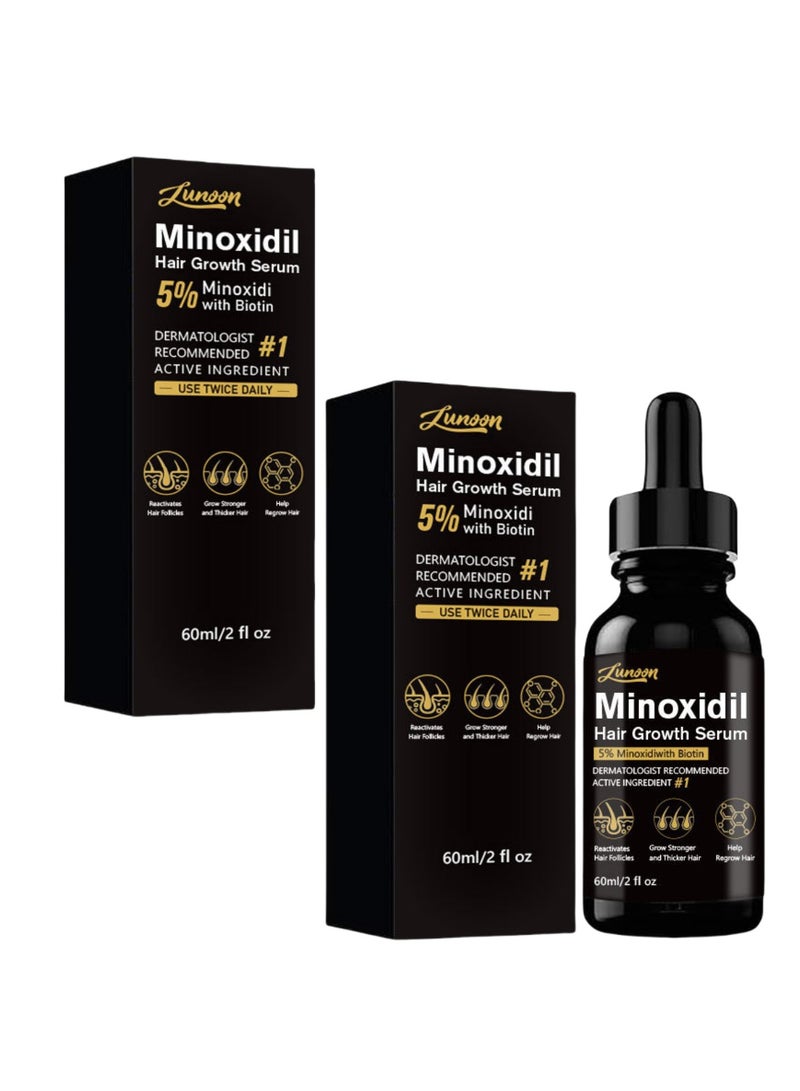 LUNOON 2-PACK Hair Growth Essence Minoxidil 5%, Anti Hair Loss & Hair Growth Nourishing Solution 60ml*2 - Image 1