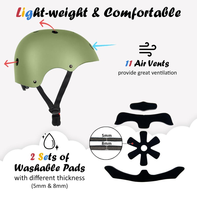 Ouwoer Kids Bike Helmet, Adjustable and Multi-Sport, from Toddler to Youth, 3 Sizes (Olive) - Image 5