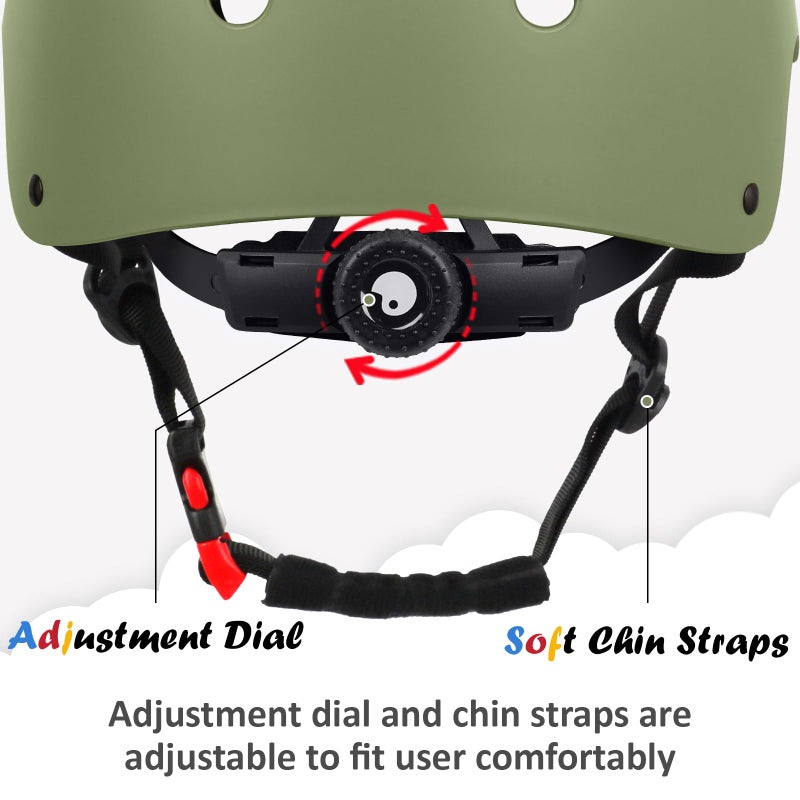 Ouwoer Kids Bike Helmet, Adjustable and Multi-Sport, from Toddler to Youth, 3 Sizes (Olive) - Image 3