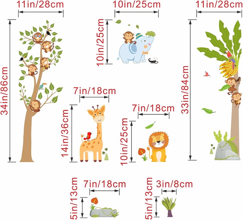AnFigure Jungle Animal Wall Stickers Giraffe Elephant Lion Wall Decals Forest Monkey Tree Wall Stickers for Kids Girls Boy Baby Room Nursery Playroom Daycare Bedroom Kindergarten Wall Decor - Image 4