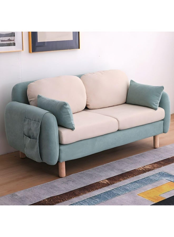 Zayn comforts Minimalist Modern Loveseat â€“ 2-Seater Fabric Sofa with Square Arms for Compact Living (Mint Green/Off-White) - Image 1