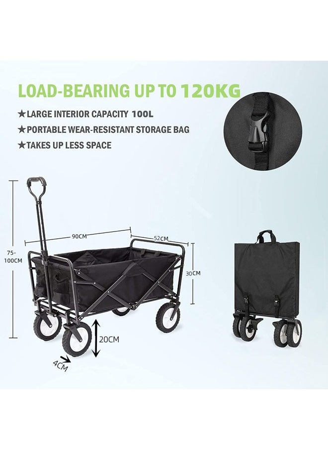 Denzoz - Garden Cart Folding Carriage Outdoor Utility Carriage Garden Shopping Cart Beach Carriage with All Terrain Wheels Max Support 120kg Portable Trailer 600D Oxford 100L - Image 1