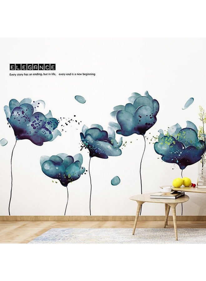 RAINBOW WSK RW-2003 Removeable 3D Blue Dream Flower Wall Stickers DIY Home Wall Decoration Art Decor Wall Decal Peel and Stick Murals for Girls Kids Babys Bedroom Living Room Offices Nursery Bathroom Playroom - Image 1