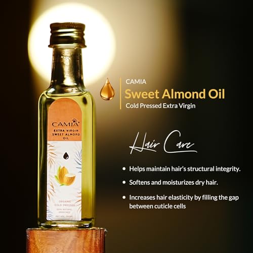 CAMIA Premium Sweet Almond Oil for Hair Growth, Glowing Skin & Face | 100% Natural & Odorless Vitamin-E Enriched Cold-pressed Oil For Soft, Shiny & Dandruff Free Hair | 100 ML Glass Bottle - Image 4