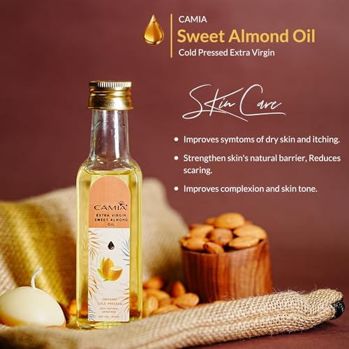 CAMIA Premium Sweet Almond Oil for Hair Growth, Glowing Skin & Face | 100% Natural & Odorless Vitamin-E Enriched Cold-pressed Oil For Soft, Shiny & Dandruff Free Hair | 100 ML Glass Bottle - Image 5