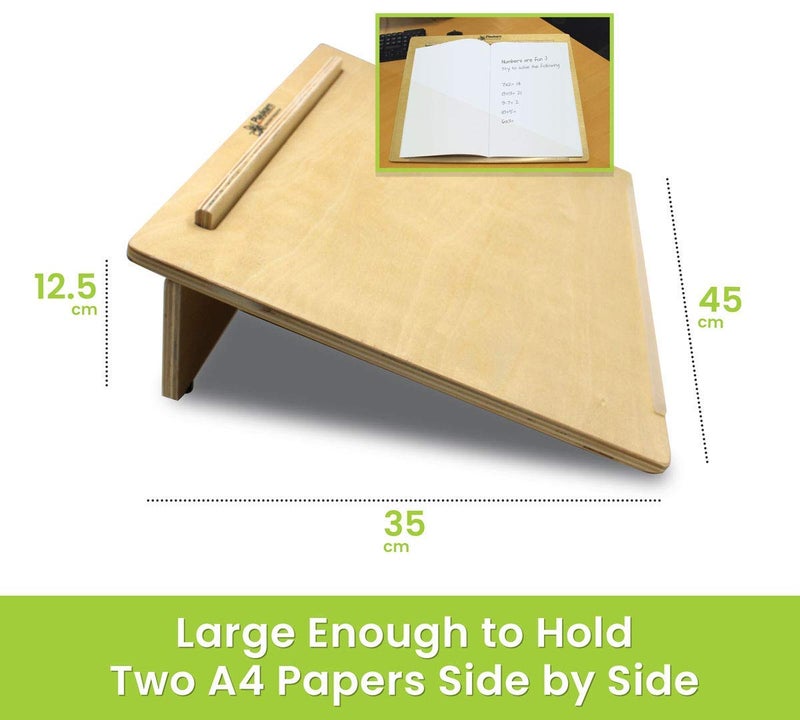 Playlearn USA Playlearn Ergonomic Wooden Writing Slope/Slant Board - 20 Degree Optimal Angle - Extra Wide with Pen Holder - Image 2