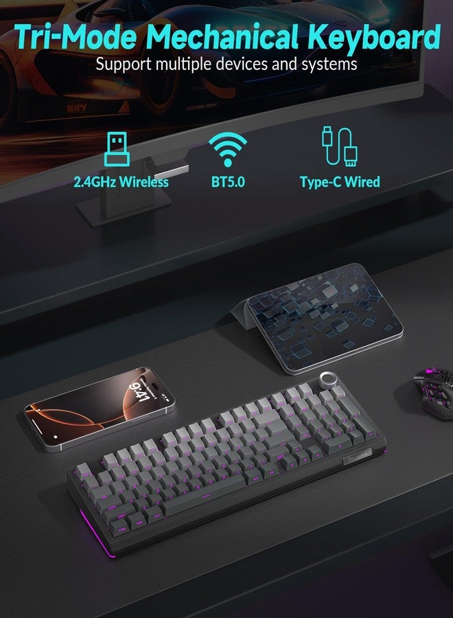 SOLAKAKA لوحة مفاتيح SOLAKAKA KI99 Pro 96% اللاسلكية الميكانيكية، لوحة مفاتيح ألعاب RGB، مفاتيح قابلة للاستبدال السريع ومزيتة مسبقًا، لوحات مفاتيح كريمية ذات هيكل مانع للتسرب (متدرج اللون الأسود، إصدار غير صامت) - Image 3