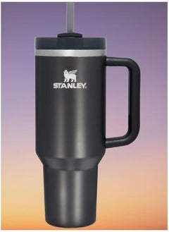 Quencher H2.0 FlowState Vacuum Insulated Tumbler 40oz – Black Stainless Steel Travel Mug with Leakproof Lid & Straw – Double-Walled Design – Keeps Drinks Hot for 7 Hours & Cold for 24 Hours – Durable & Portable