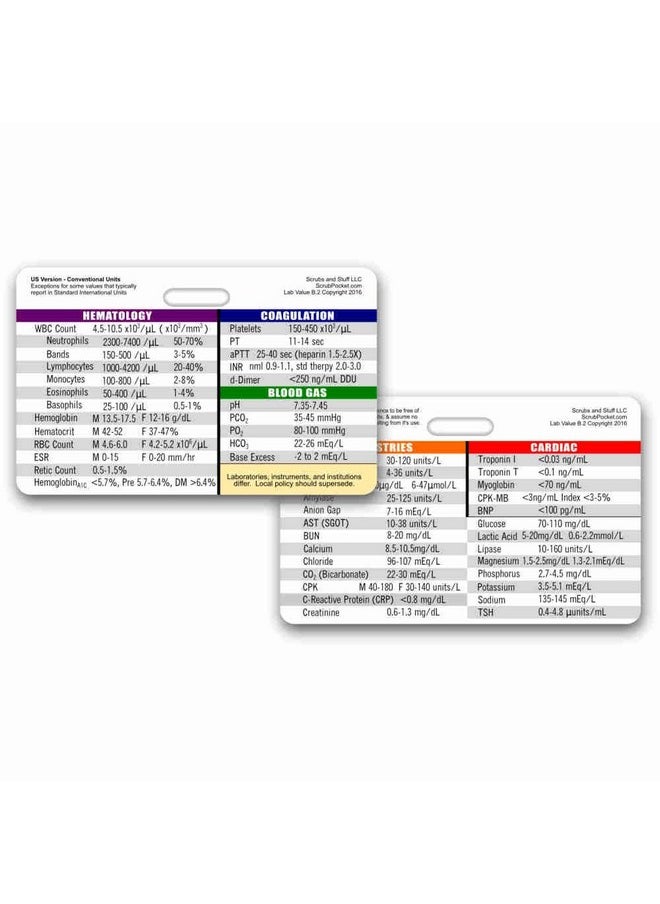Scrubs and Stuff LLC - Lab Values Horizontal Badge Id Card Pocket Reference Guide - Image 1