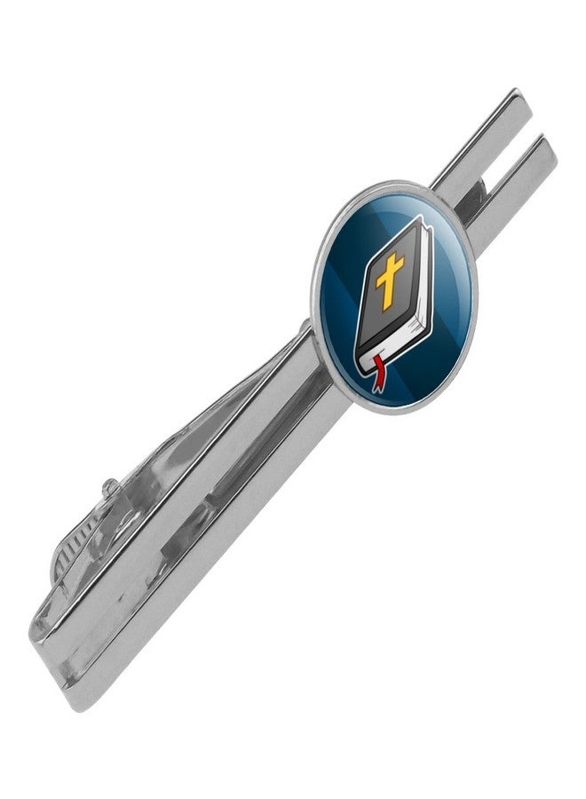 GRAPHICS & MORE Bible with Cross Christian Religious Round Tie Bar Clip Clasp Tack Silver Color Plated - Image 1