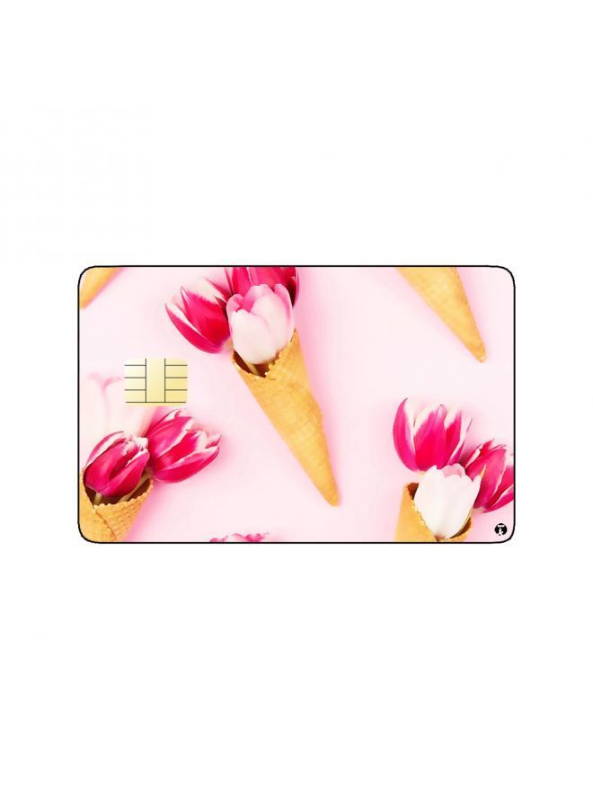 RKN PRINTED BANK CARD STICKER Beautiful Pink Flowers Cones Drawing - Image 1