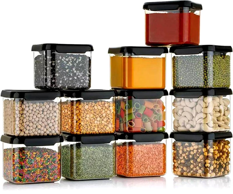 Xiran Kitchen Storage Box, Unbreakable Containers for Kitchen Storage Set, Kitchen Container Set, Kitchen Accessories Items for Home, Plastic Container for Kitchen(500Ml Black Set of 12) - Image 1