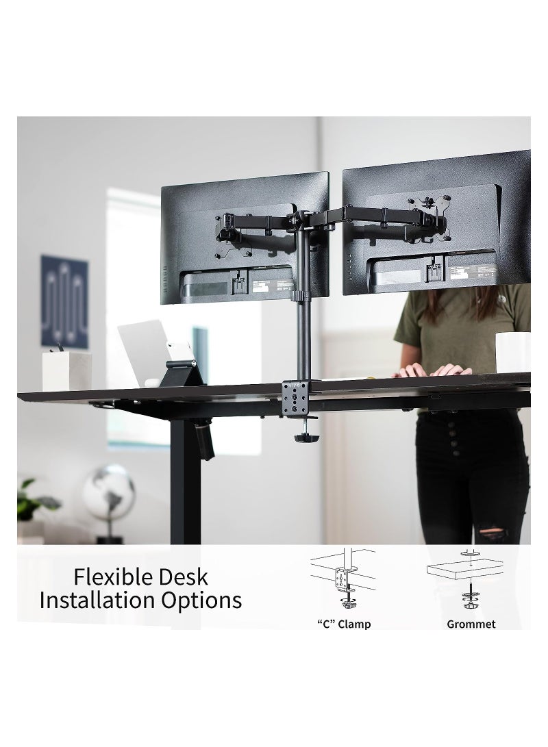 ELTERAZONE Dual Monitor Desk Mount, Heavy Duty Fully Adjustable Stand, Fits 2 LCD LED Screens up to 30 inches, Black, STAND-V002 - Image 5