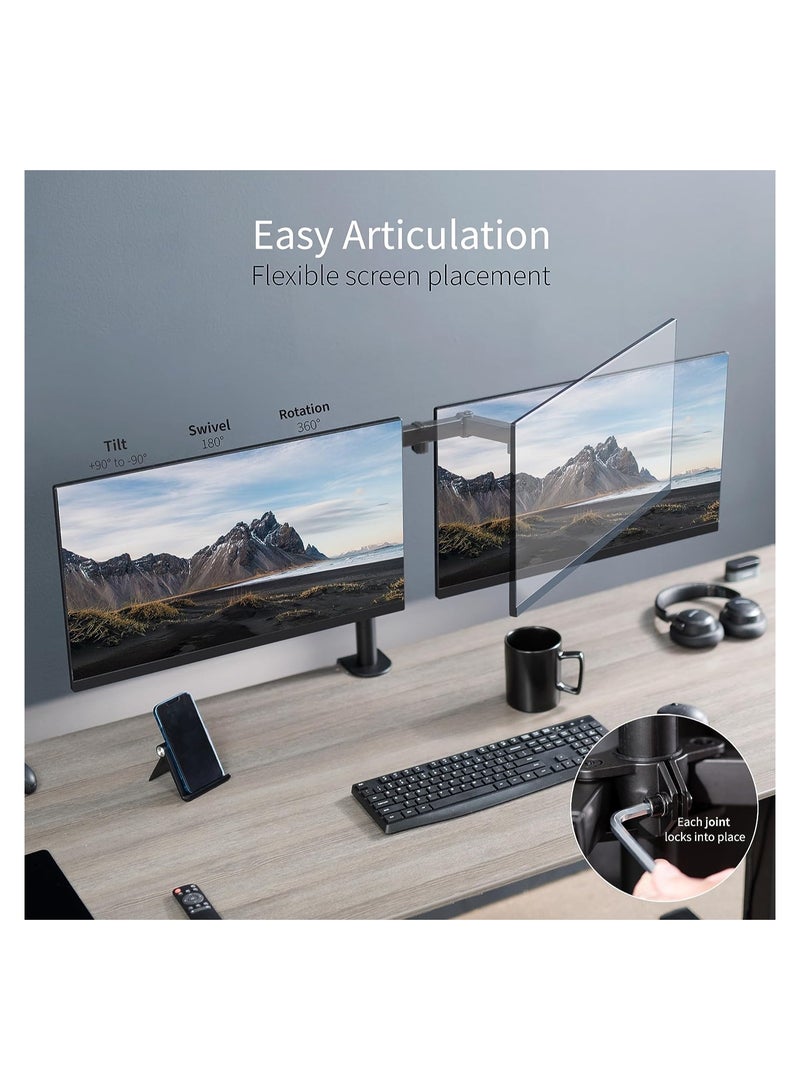 ELTERAZONE Dual Monitor Desk Mount, Heavy Duty Fully Adjustable Stand, Fits 2 LCD LED Screens up to 30 inches, Black, STAND-V002 - Image 3