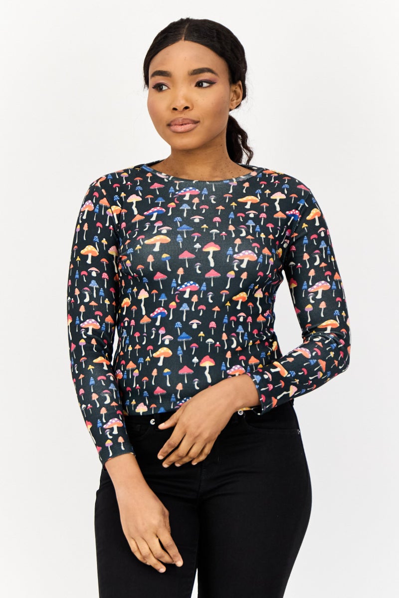 ONLY Women Round Neck Long Sleeve Allover Print Blouse, Multicolor  - Image 1