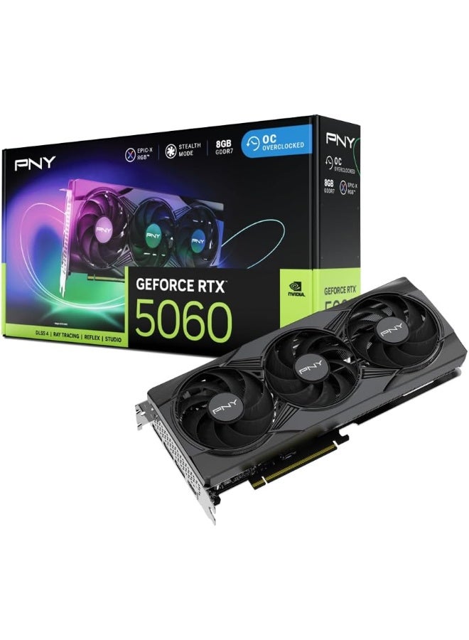 PNY GeForce RTX 5060 8GB ARGB Overclocked Triple Fan DLSS 4 Graphics Card black - Image 1