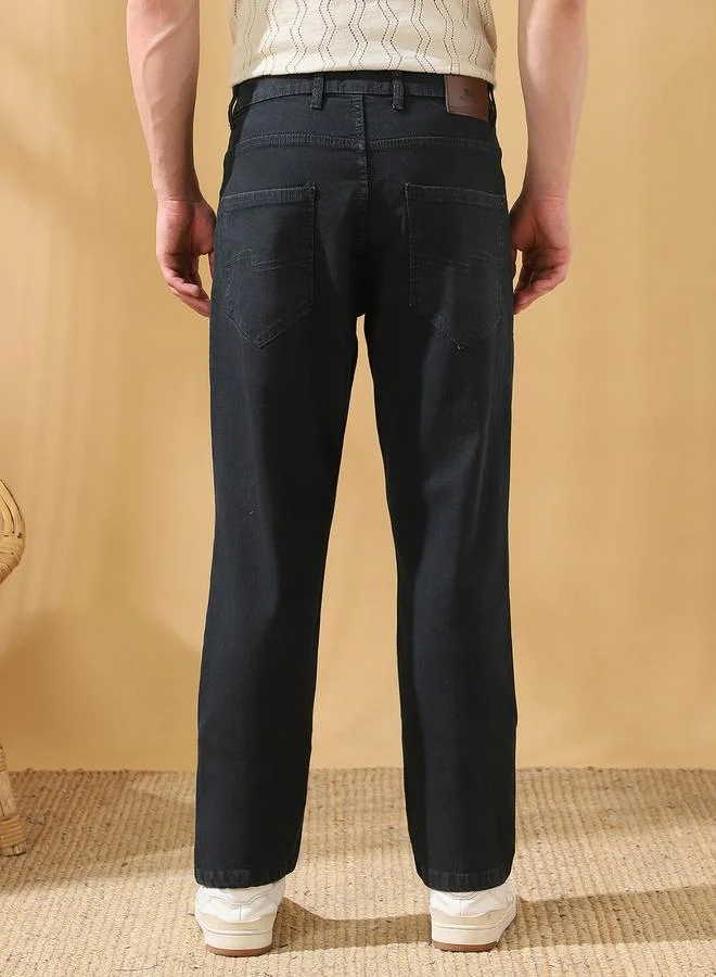 Dennis Lingo Men's Indigo 100% Cotton Solid Pattern Full Length Relaxed Jeans