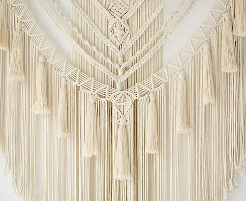 Jakalin Large Macrame Wall Hanging Handmade Art Home Decor 47" Wx 55" L Boho Wall Decor Wedding Bedroom Living Room Handmade Yarn Wall Art - Image 5