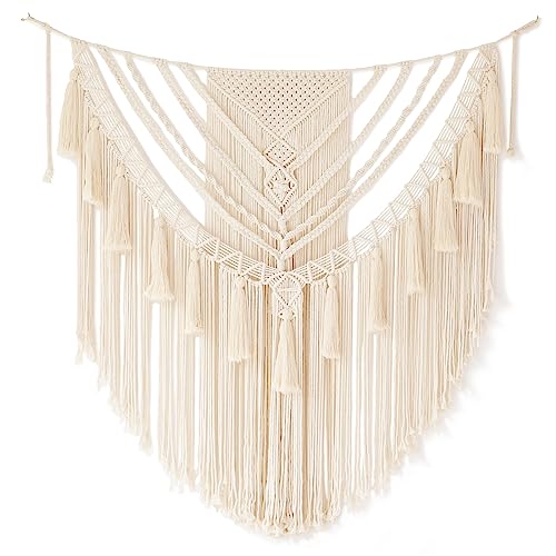 Jakalin Large Macrame Wall Hanging Handmade Art Home Decor 47" Wx 55" L Boho Wall Decor Wedding Bedroom Living Room Handmade Yarn Wall Art - Image 4