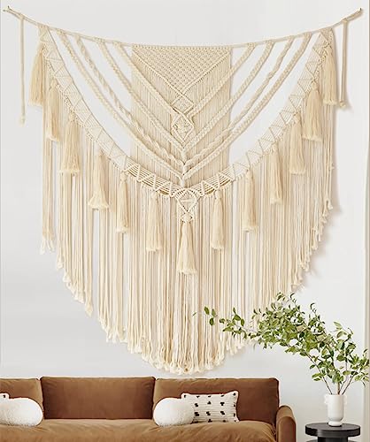 Jakalin Large Macrame Wall Hanging Handmade Art Home Decor 47" Wx 55" L Boho Wall Decor Wedding Bedroom Living Room Handmade Yarn Wall Art - Image 1