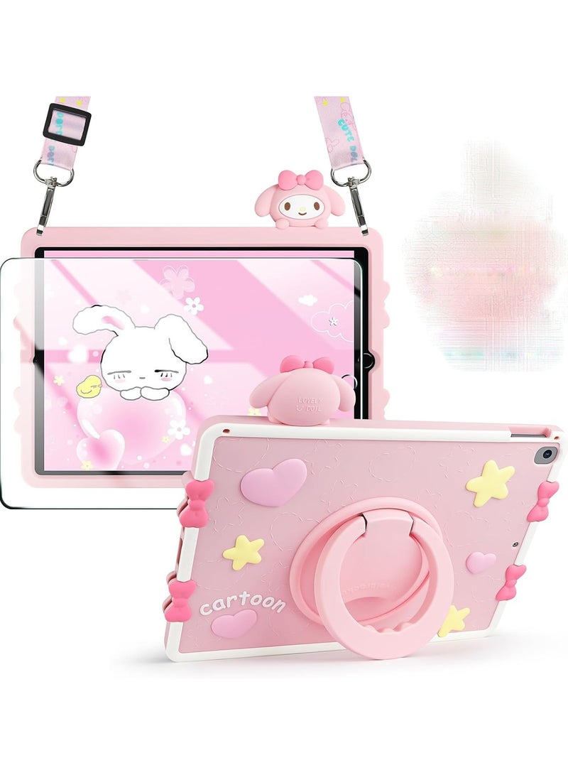عام حافظة لجهاز iPad الجيل التاسع والجيل الثامن والجيل السابع بشاشة حماية قابلة للطي وقاعدة دوارة قابلة للتعديل مصنوعة من السيليكون الناعم اللطيف لحماية جهازك اللوحي بالكامل. - Image 1