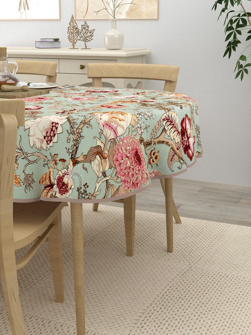 Clasiko 4 Seater Oval Dining Table Cover 54x78 Inches Material Cotton Multicolor Flowers On Green - Image 3