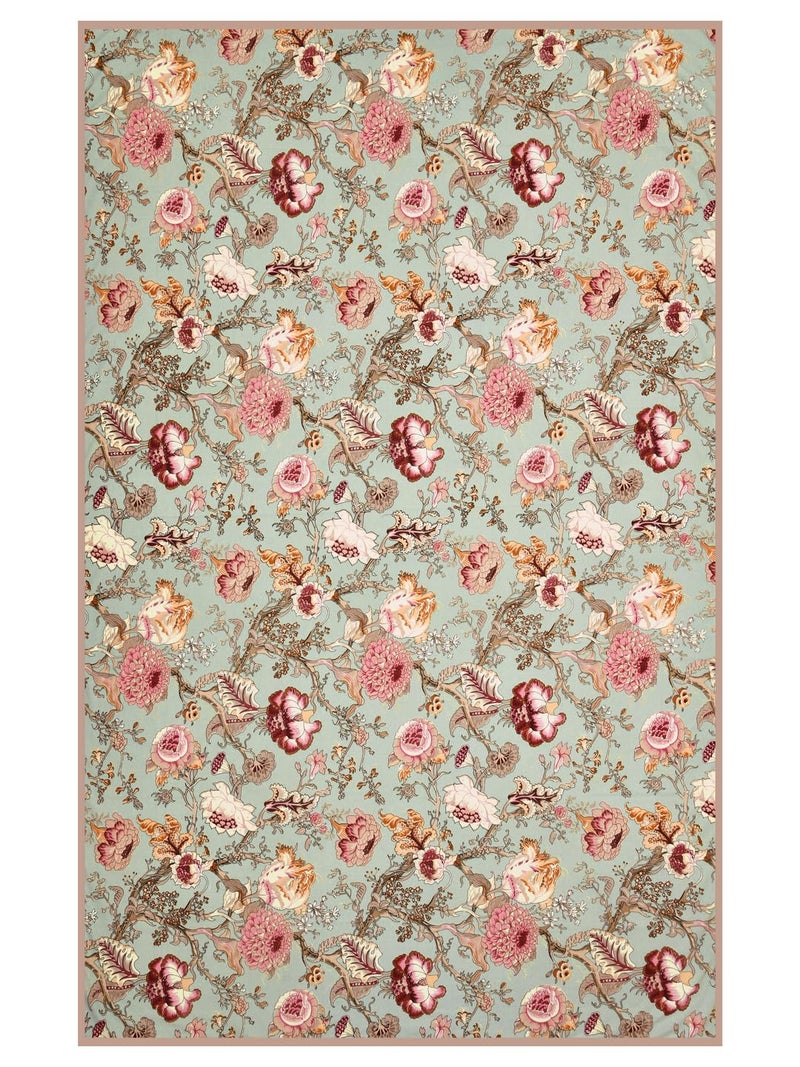 Clasiko 4 Seater Oval Dining Table Cover 54x78 Inches Material Cotton Multicolor Flowers On Green - Image 4